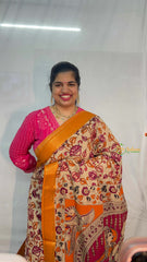 Vriksham Cream With Terracotta Red & Orange Florals Printed With Golden Zari Nizam Border Kalamkari Saree-VS5006