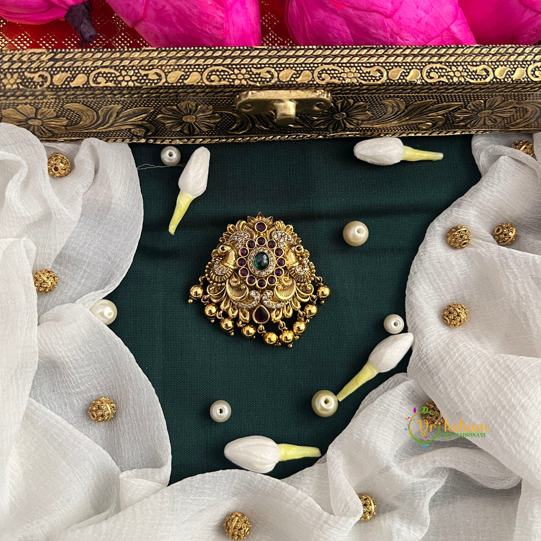 Dual Peacock & Floral Kundan Round Jad Billai-Vriksham-G22784