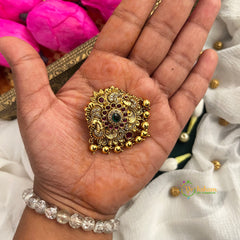 Dual Peacock & Floral Kundan Round Jad Billai-Vriksham-G22784