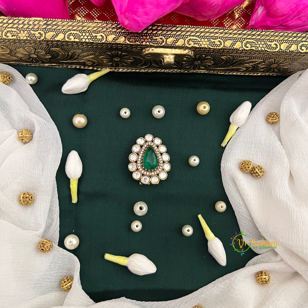 Pear Green Stone  Style Shape Kundan Jad Billai-Vriksham-G22780