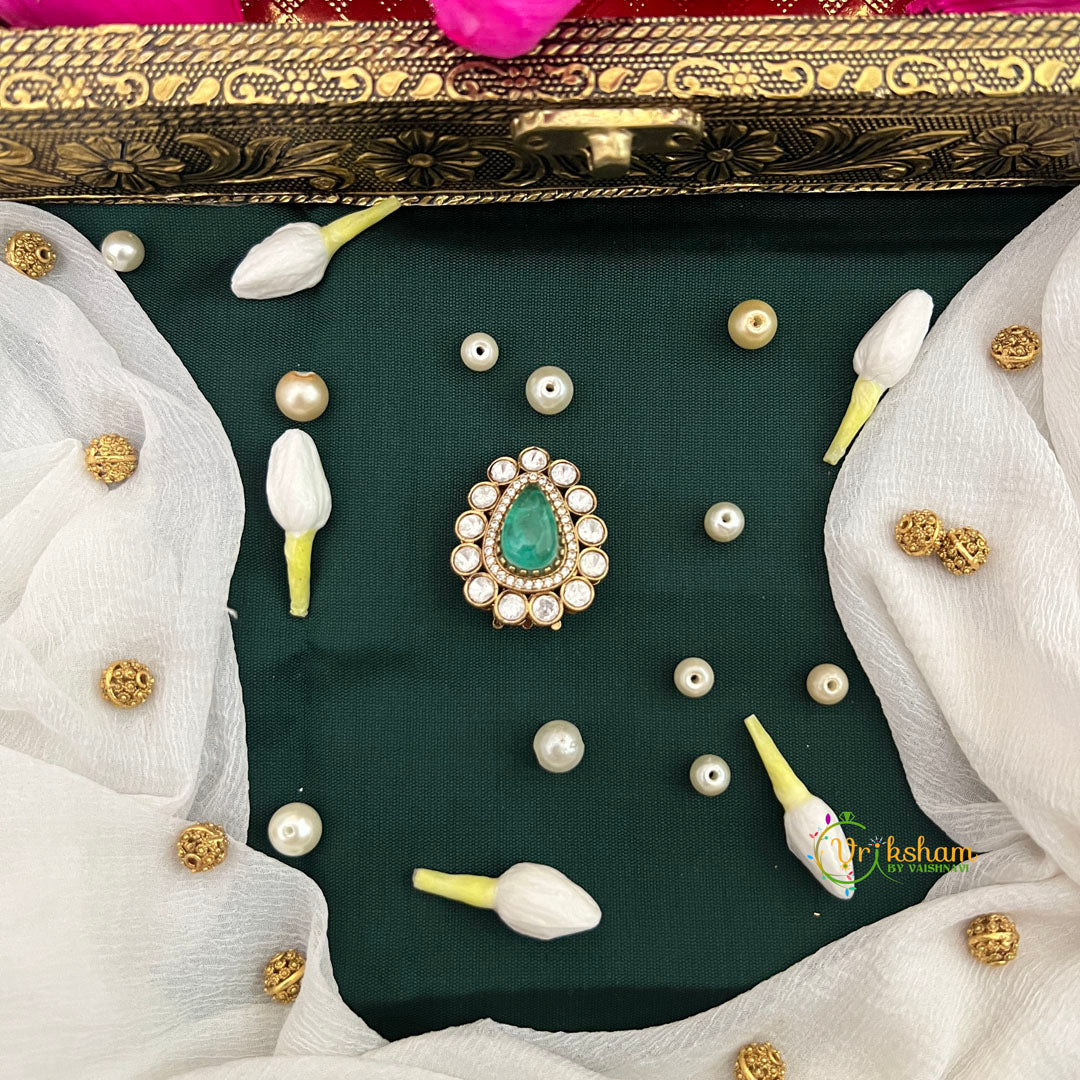 Pear Aqua Green Stone  Style Shape Kundan Jad Billai-Vriksham-G22782