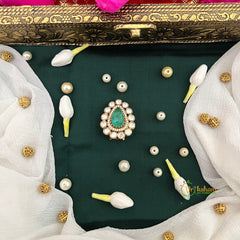 Pear Aqua Green Stone  Style Shape Kundan Jad Billai-Vriksham-G22782