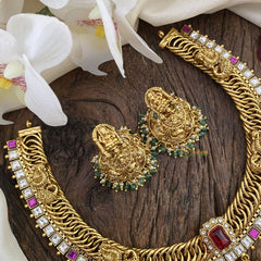 Vriksham Lakshmi Pendant Jalebi Style Short Neckpiece-Red-G16425
