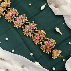 Half Moon & Peacock Gold-Plated 5 Segments Jad Billai-Gold Bead & Pearls-Vriksham-G22771