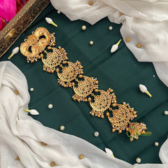 Half Moon & Peacock Gold-Plated 5 Segments Jad Billai-Gold Bead & Pearls-Vriksham-G22771