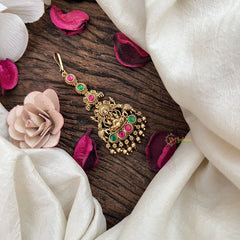 Vriksham Gaja Lakshmi Style Maang Tikka-Red Green-Gold Bead-G19447