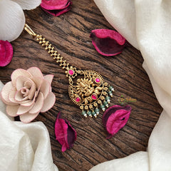 Vriksham Elegant Peacock Lakshmi Style Maang Tikka-Red-Green Bead-G19450