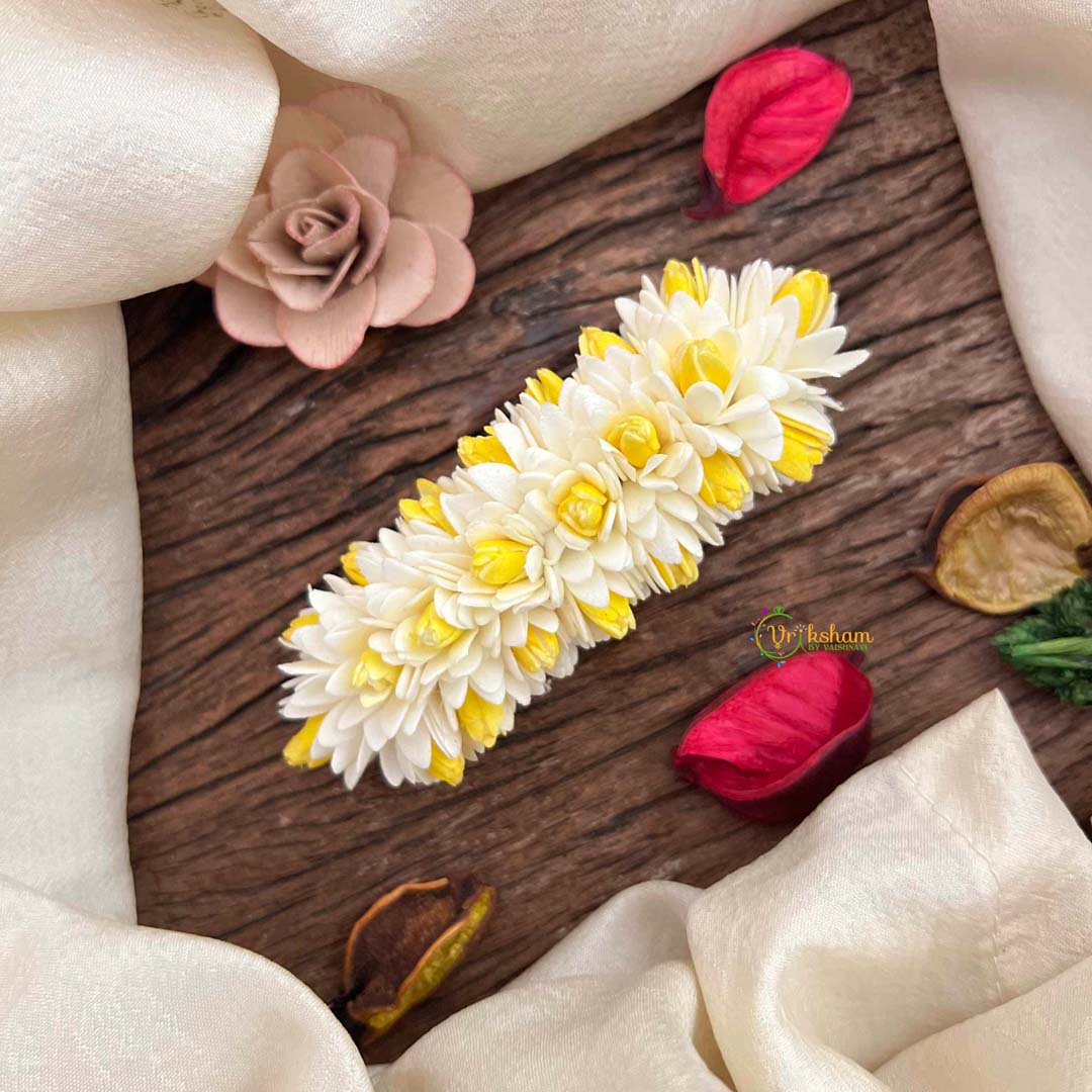 Vriksham Traditional Yellow Color & Jasmine Floral Gajra Hair Clip Style Flower Accessories-KH1288