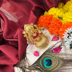 Exquisite Matte AD Stone Red Ganesh Ji With Round Handcrafted Kumkum Box-Vriksham-G22810
