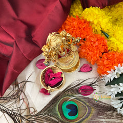 Exquisite Matte AD Stone Red Ganesh Ji With Round Handcrafted Kumkum Box-Vriksham-G22810