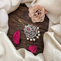 Vriksham Floral Twilight Spark AD Stone Maang Tikka-Red-Pearl-G19495