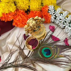 Exquisite Matte AD Stone Deep Green Ganesh Ji With Round Handcrafted Kumkum Box-Vriksham-G22811