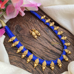 Antique Look Alike Blue Thread necklace-G15064