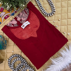 Dark Red With Elephant and Figurine Motifs Print Kalamkari Kurti-Vriksham-VS5238