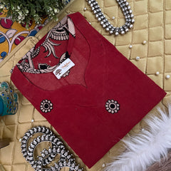 Maroon With  Figural & Peacock Motif  Print Kalamkari Kurti-Vriksham-VS5240