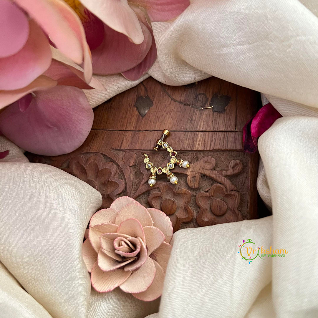 White Stone and Pearl Hanging Press Naths/Nose Pin-Vriksham-G22799
