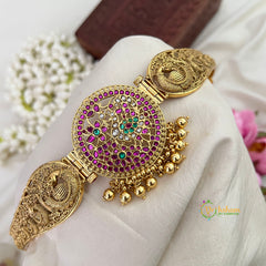 Mayura Motif Antique Gold Filigree With Peacock & Floral Pendant Hipbelt-Gold Bead-Vriksham-G22844