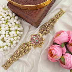 Elephant Motif Filigree with Floral Medallion Pendant Hipbelt-Gold Bead-Vriksham-G22845