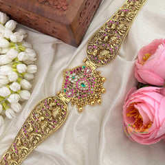 Elephant Motif Filigree with Floral Medallion Pendant Hipbelt-Gold Bead-Vriksham-G22845