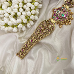 Elephant Motif Filigree with Floral Medallion Pendant Hipbelt-Gold Bead-Vriksham-G22845