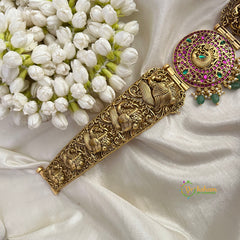 Artisan-Crafted Ornate Peacock Filigree With Peacock Pendant Hipbelt-Green Bead-Vriksham-G22843