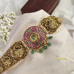 Artisan-Crafted Ornate Peacock Filigree With Peacock Pendant Hipbelt-Green Bead-Vriksham-G22843