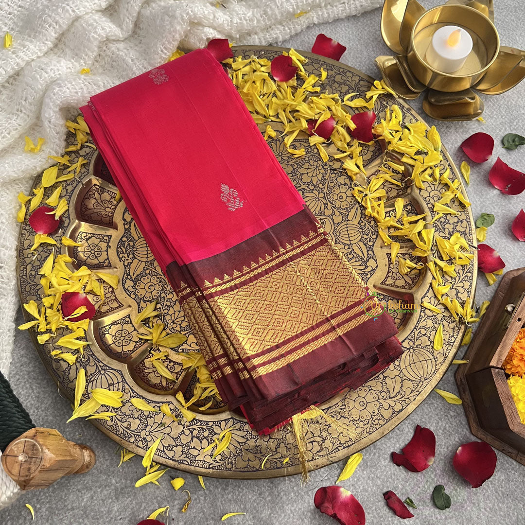 Vriksham Pinkish Red Thirubuvanam Silk Saree-Pure Silk-VS4361