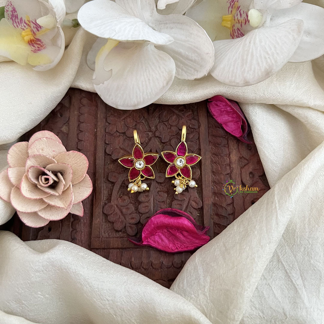 Vriksham Designer Floral Vine Kundan Jadau Press Bugadi-White Red-Pearl-J3548