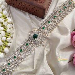Royal AD White Stone & Emerald  Oval Cut Crystal With leaf Drop Bridal Hipbelt-Vriksham-G22879