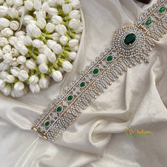 Royal AD White Stone & Emerald  Oval Cut Crystal With leaf Drop Bridal Hipbelt-Vriksham-G22879
