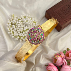 Interchangeable Peacock Multi Stone Circular Medallion Pendant With Plain Hipbelt-Vriksham-G22884