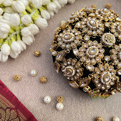 Premium Gold-Tone Floral Ethnic Round Pearls Clutch for Wedding Occasions Bun Cage-Vriksham-G22899