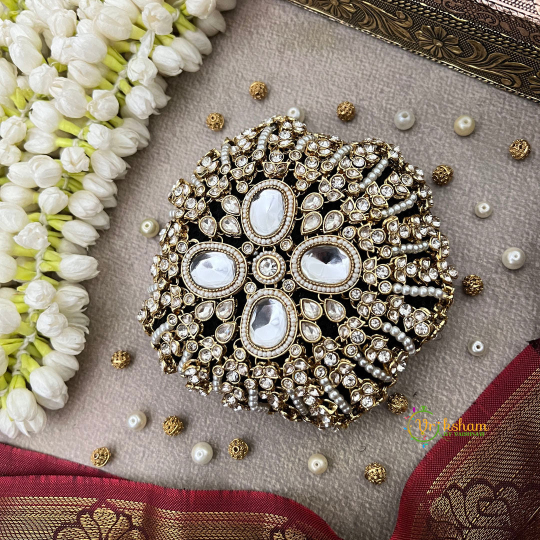 Designer Gold-Plated Bun Cage with Intricate Kundan Detailing Bun Cage-Vriksham-G22902