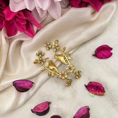 Gold-Plated Parrot and Floral Motif With Red Stone Accent Ear Cuff Earrings-Vriksham-G22889