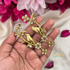 Gold-Plated Parrot and Floral Motif With Red Stone Accent Ear Cuff Earrings-Vriksham-G22889