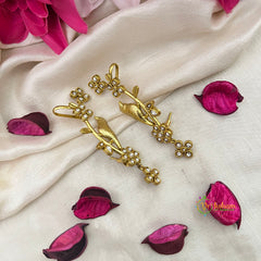 Gold-Plated Parrot and Floral Motif With White Stone Accent Ear Cuff Earrings-Vriksham-G22890
