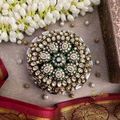Premium Kundan and Meenakari Embellished Round Designer Clutch Bun Cage-Vriksham-G22900