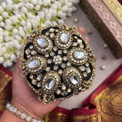 Traditional Floral Pattern Oval  Potli Clutch & Half Moon Bun Cage-Vriksham-G22901