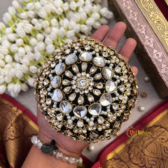Exquisite Kundan Handcrafted Round Clutch For Wedding Occasions Bun Cage-Vriksham-G22893