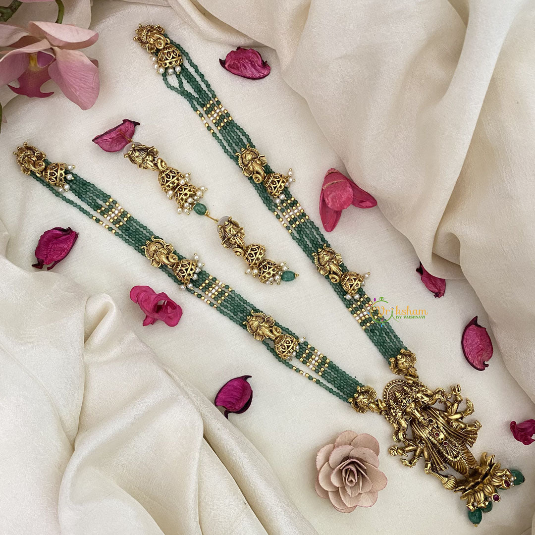 Vriksham Panchamukhi Ganesha Pendant Pastel Green Beaded Layered necklace-G16580