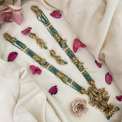 Vriksham Panchamukhi Ganesha Pendant Pastel Green Beaded Layered necklace-G16580