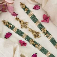 Vriksham AD Stone Lakshmi Pendant Pastel Green Beaded Layered necklace-G16581