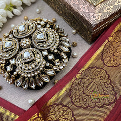 Opulent Kundan Studded Round Clutch For Bridal and Festive Wear Bun Cage-Vriksham-G22898