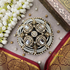 Elegant Embellished Round Potli Clutch With Kundan & Metal Detailing Bun Cage-Vriksham-G22897