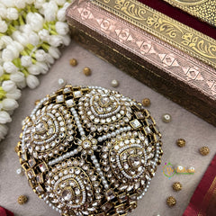 Designer Traditional Ethnic Clutch With Premium Stone and Pearl Work Bun Cage-Vriksham-G22894
