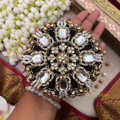 Luxury Floral Pattern Round Jadau Clutch For Festive Wear Bun Cage-Vriksham-G22895