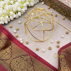 Minimalist Gold-Plated Metallic Geometric Bun Cage-Vriksham-G22903
