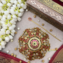 Exquisite Jadau-Style Floral Bun Holder With Intricate Stone Detailing Bun Cage-Vriksham-J4345