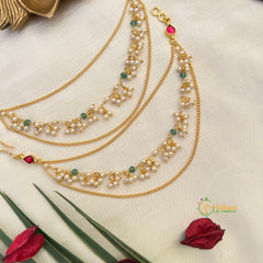 Simple  3-Layered With Pearl & Green Beads Drop Kundan Jadau Maatil-Vriksham-G22920