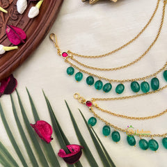 Elegant 3 Layered Chain With Green Beads Drops Kundan Jadau Maatil-Vriksham-G22927
